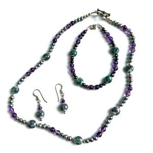 Amethyst Necklace Bracelet Earring Set